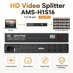 4K 1x16 HD Splitter 1 In 16 Out Port 3D Distributor For LCD Screen LED Display Video Splitter to PS3 PS4 XBOX PC To Monitor TV