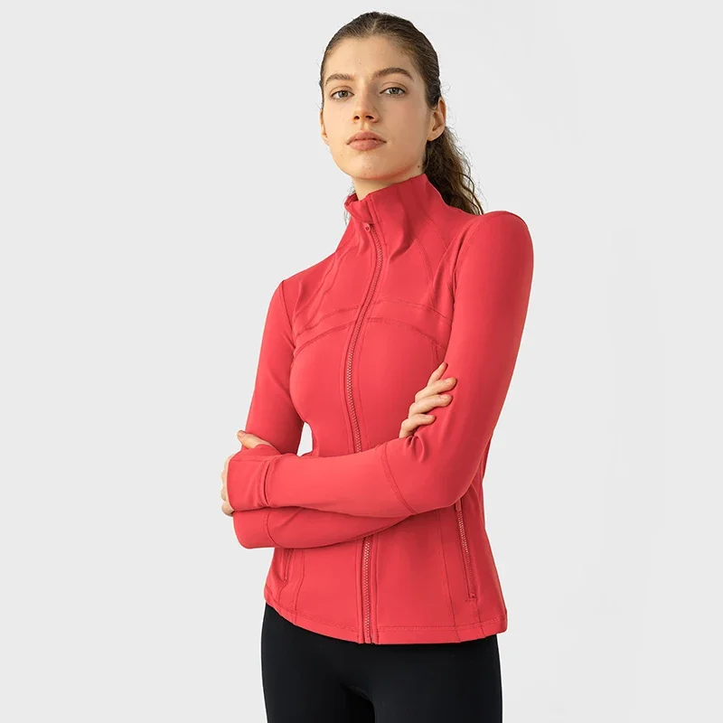 Fall/Winter Women\'s sports jacket Daily pocket zipper thumb hole Slim running Yoga sports coat