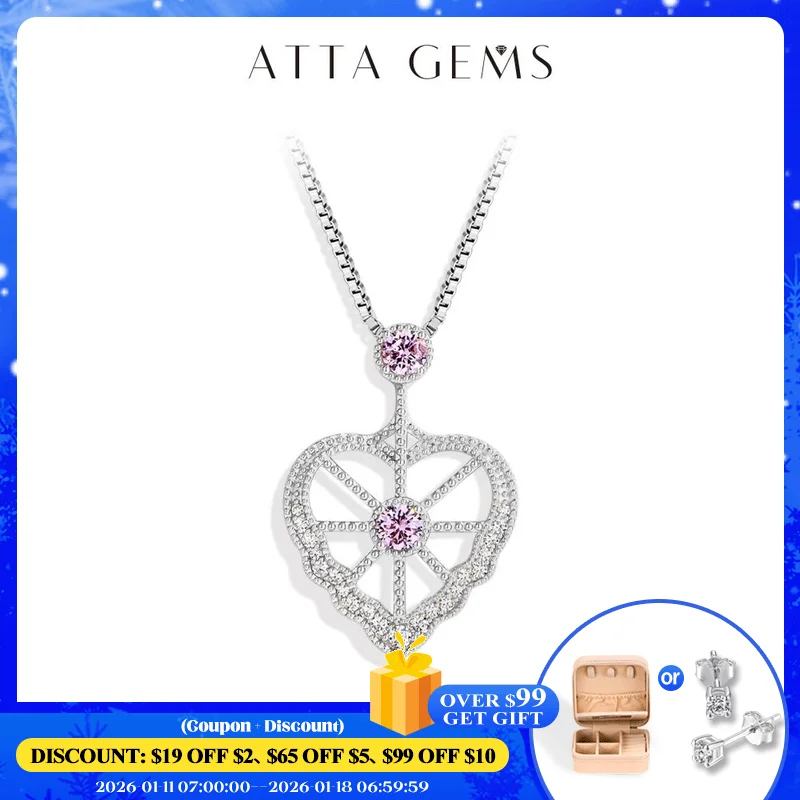 

ATTAGEMS Charm Moissanite Necklace for Women 3.5mm*2 Pink Zircon Love Pendant 925 Sterling Silver Chain Engagement Fine Jewelry