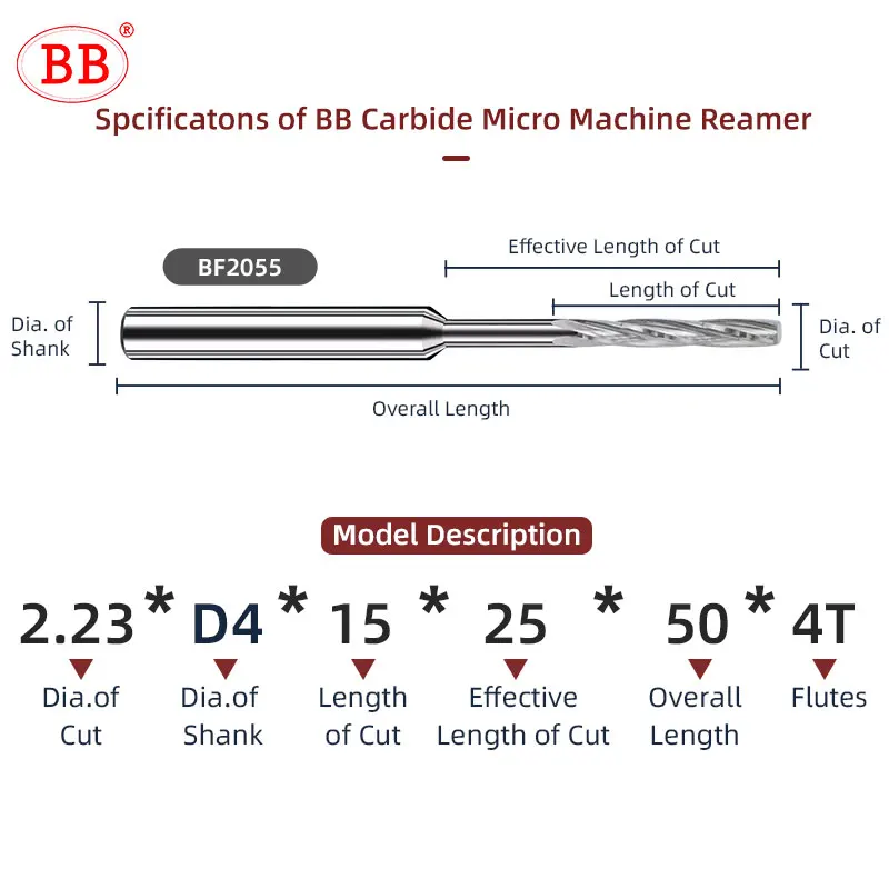 BB Carbide Drilling Tool Machine CNC Spiral Flute External Cooling Reamer PRO for Aluminum Diameter 2.23-3.95