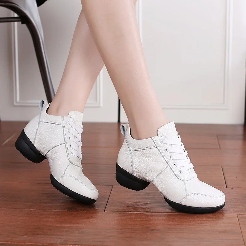 Women's Jazz Shoes Sneakers Modern Dance Summer Mesh Platform Walking Practice Ballroom Latin Dance Shoes genuine leather