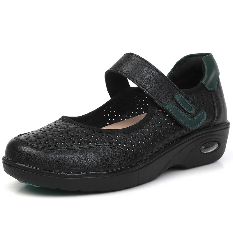 ZXRYXGS 2026 Spring Summer Real Leather Hollow Shoes Breathable Cool Sandals Wedges Mid Heels Casual Sneakers Women's Shoes