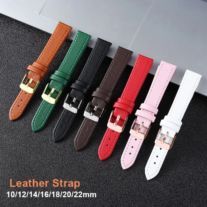 Ultra-thin Leather Watchband Watch Belt Strap Wristwatches Band 10mm 12mm 14mm 16mm 18mm 20mm 22mm Red White Black Bracelet