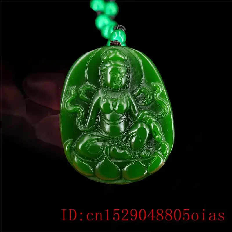 Groene Jade Guanyin Hanger Sieraden Jadeïet Boeddhisme Ketting Geschenken Gesneden Natuurlijke Chinese Charm Amulet