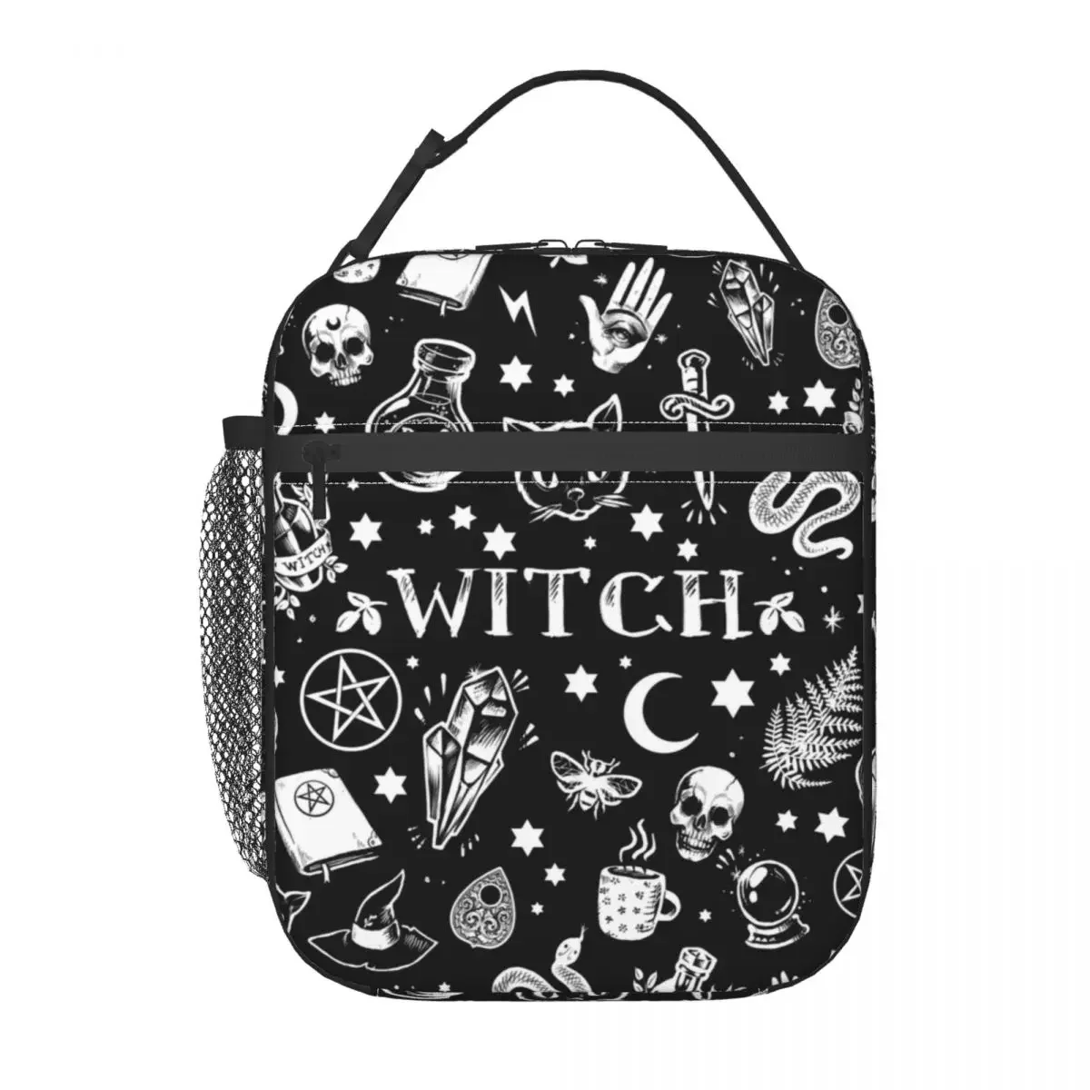 Witch Pattern Insulated Lunch Tote Bag for Women Halloween Occult Gothic Magic Resuable Lunch Box Large Capacity Camping Bag