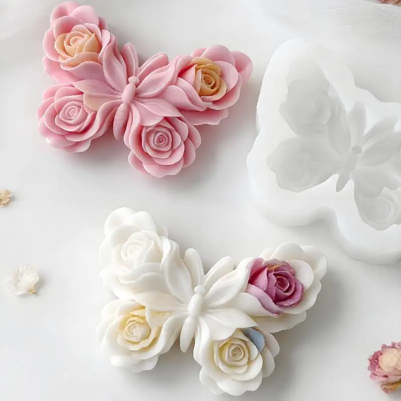 DIY Rose Butterfly Form Silicone Mold Handmade Aroma Candle Plaster Epoxy Resin Ornament Mold Soap Candle Making Supplies