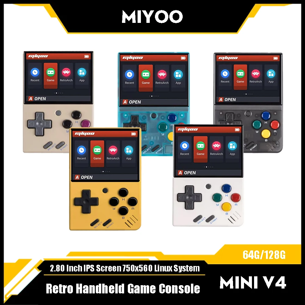 MIYOO Mini V4 Portable Handheld Game Console 2.8 Inch 750x560 IPS Screen Linux System Video Game Player Classic Gaming Emulator