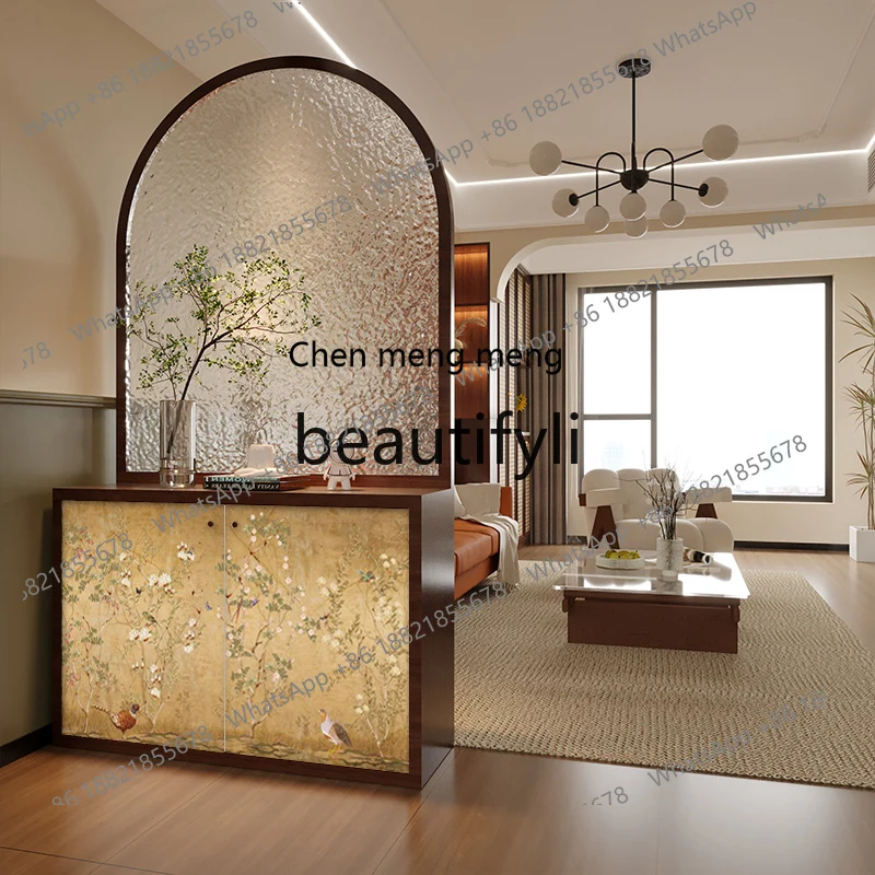 

French Style Solid Wood Screen Shoe Cabinet Glass Screen Partition Living Room Dining Room Modern Entrance