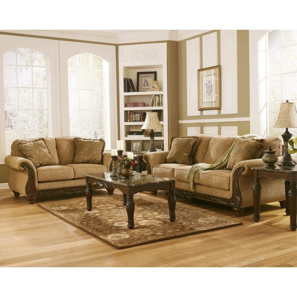 North Shore Traditional Faux Marble 3-Piece Table Set, Includes Coffee Table and 2 End Tables, Dark Brown