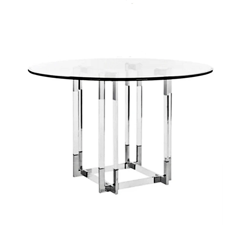 شقة صغيرة طاولة طعام زجاجية من القرون الوسطى، طاولة تفاوض شفافة من الفولاذ المقاوم للصدأ طاولة قهوة منزلية مستديرة عصرية #2