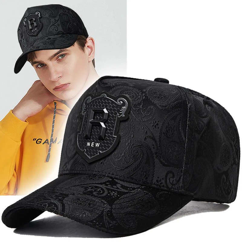 Spring and Summer New Hat Men\'s Tall Crown Cashew Embossed Baseball Cap Fashion Face-Looking Small Men Casual Peaked Cap