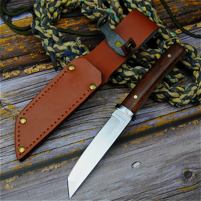 MR.GH Japanese 9CR18MOV outdoor self-defence fishing knife jungle hunting knife outdoor sharp tactical knife + leather cover