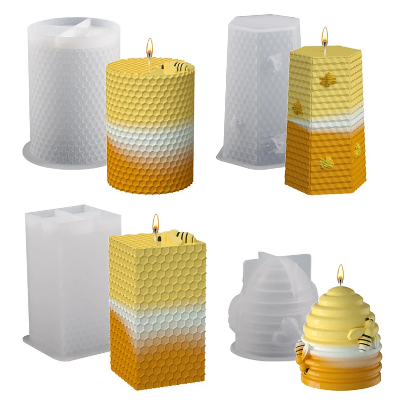 Silicone Mold for Candles 3D Honeycomb Pattern Bee Aromatherapy Plaster Crystal Epoxy Resin Soap Handmade DIY Crafts Candle Gift
