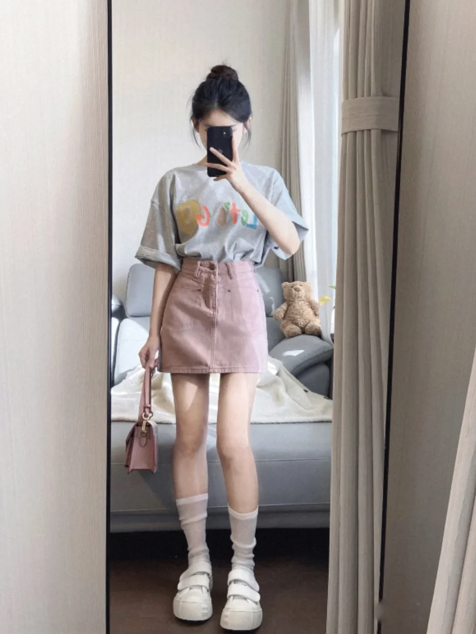 Dopamine Style Clothes Wear 2023 Summer New Cotton Top Denim Short Skirt Fashion Two-piece Suit