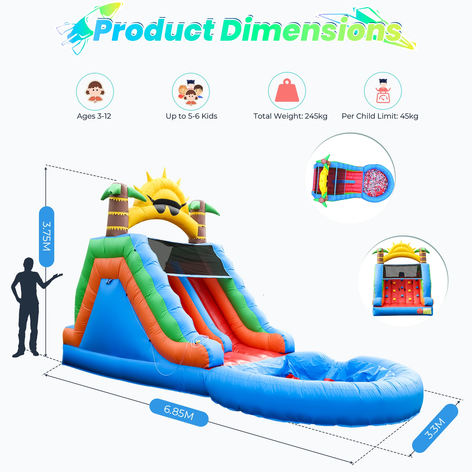 منزلق مائي قابل للنفخ، منزل ترتد تجاري مع منزلق مائي PVC ومنفاخ هواء بقدرة 1100 وات لحمام فقاعات ملعب للأطفال