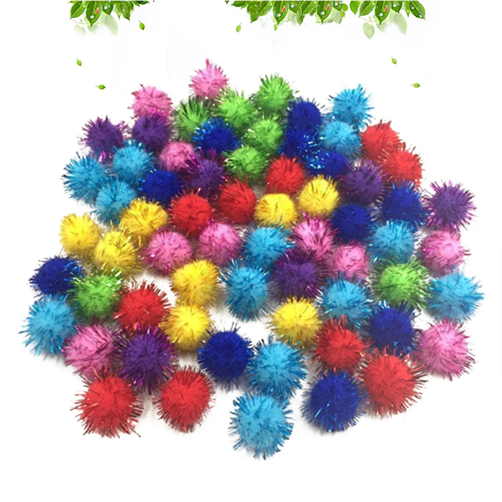 200pcs Assorted Sparkle Glitter Pom Poms Balls for Craft Kids DIY Accessories 30mm Tinsel Pom Pom Balls