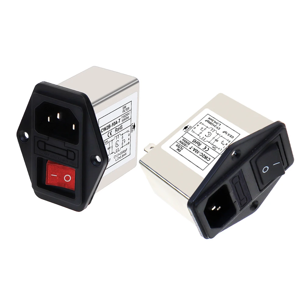 1pc CW2C T CW2B T Power Filter With Light Safety Switch IEC Socket Type Fuse Switch For Communication Mechanical Equipment Tools
