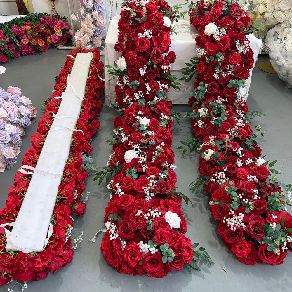 Rangée de fleurs artificielles de roses rouges de luxe 3m/2m/1m pour centre de table de mariage, décorations murales, arches, scène de fête florale