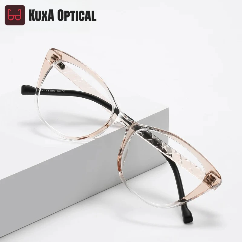 

KUXA New Fashion Personalized Cat's Eye Simple Design Anti-Blue Light Reading Glasses Customizable Prescription LS019