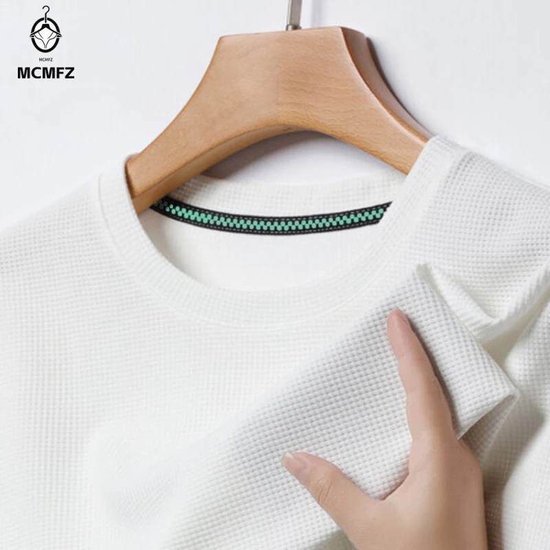 New Summer Waffle Round Neck Short Sleeved T-shirt for Men's Short Sleeved Top image 5
