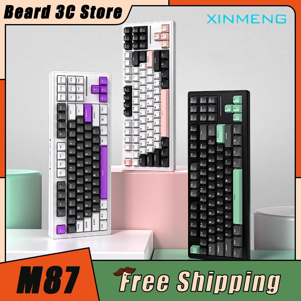 

XINMENG M87 Mechanical Keyboard Tri Mode RGB Side Light Hot Swap Wireless Gaming Keyboard Gasket PBT Pc Gamer Accessories Gift