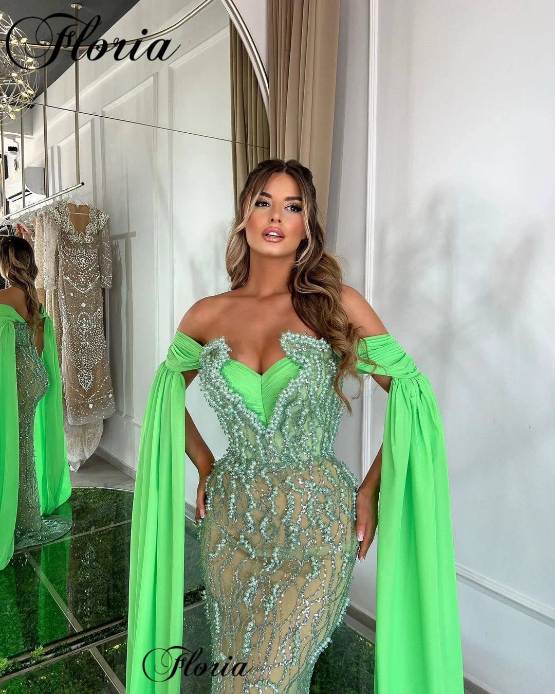 2024 New Fashion Green Evening Dresses Mermaid Sweetheart Prom Dresses With Pearls Robes De Soirée Birthday Party Dresses