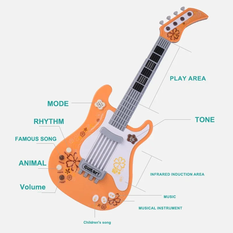 57cm giocattoli per chitarra elettrica per bambini giocano a educazione strumento musicale Montessori bambini strumento musicale giocattoli per l'apprendimento precoce