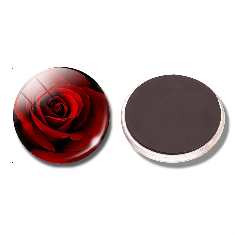 

Red Rose 30 MM Fridge Magnet Blooming Rose Gothic Flower Glass Dome Magnetic Refrigerator Stickers Note Holder Home Decoration