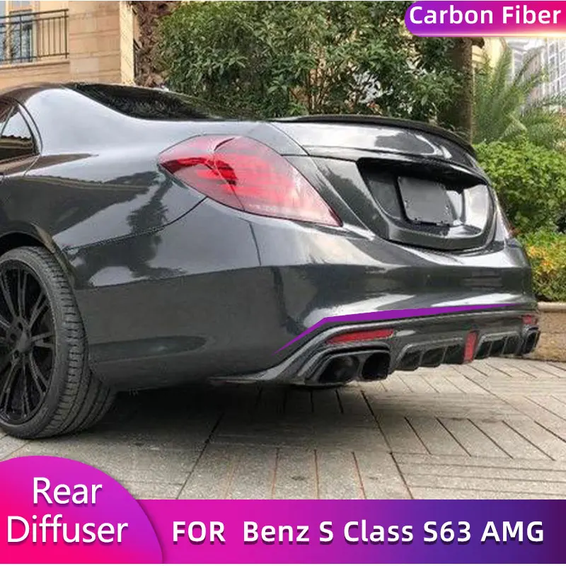 Carbon Fiber Rear Bumper Diffuser Lip Spoiler for Mercedes Benz S Class S63 S65 AMG Sedan 2014-2017 Auto Car Rear Lip Body Kits