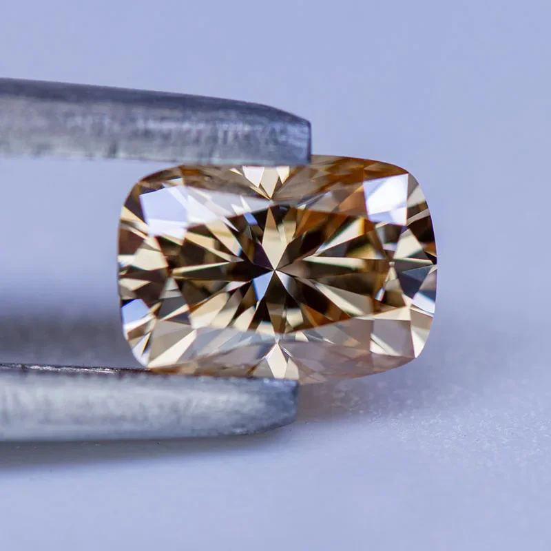 Moissanite Gemstone Champagne Natural Color Cushion Cut Lab Grown Diamond Advanced Jewelry Making Materials With GRA Certificate