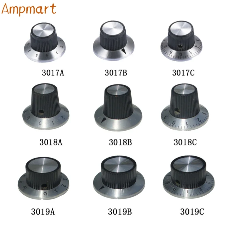 Ampmart Bakelit-Knöpfe 23,5x14, 29x18, 37x15 mm für Audio-Potentiometer, Schalter und Effektpedale; Knopfloch: 6,0 mm – Detail 2