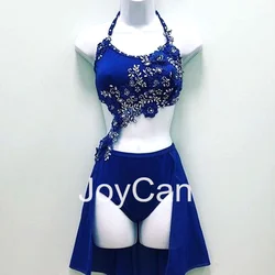 JoyCan Lyrical Dance Dress Blue  Jazz Dance Costume Pole Dancing Clothes Girl Performance Training