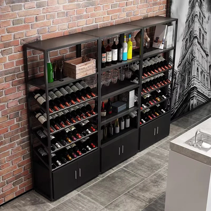 Black Wood Bar Cabinet Storage Hanging Home Column Display Design Wedding Kitchen Wine Rack Houses Vitrina Handmade Furniture