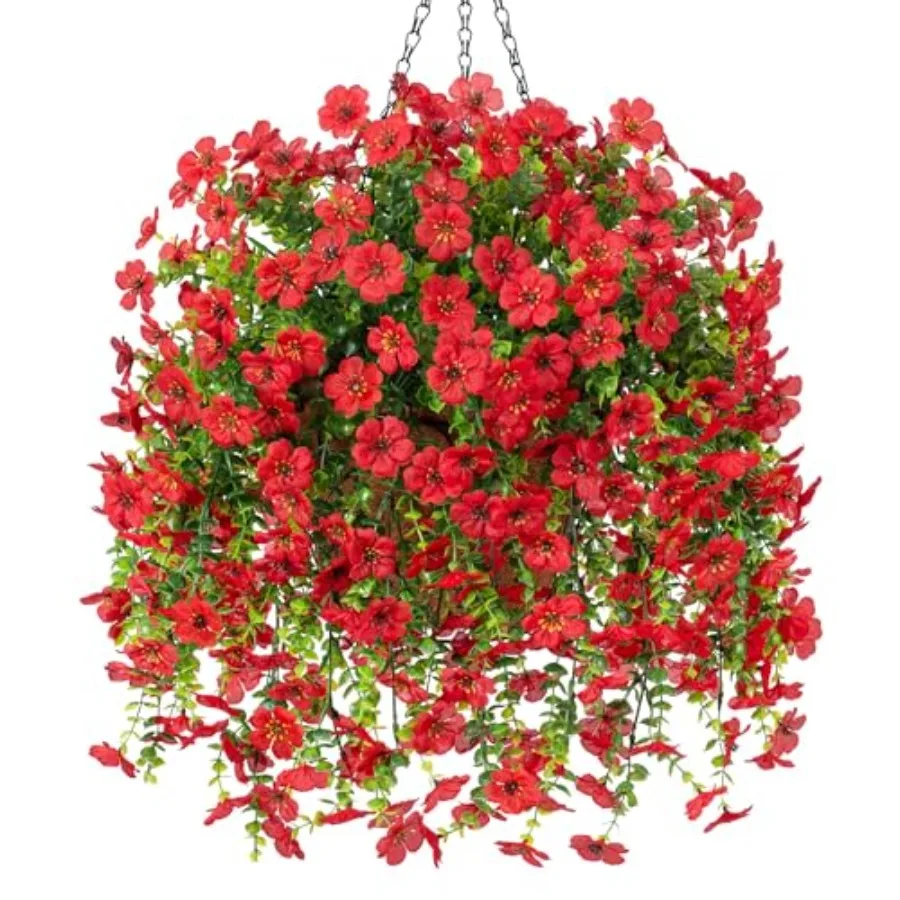 

Artificial Fake Hanging Flowers with Basket for Outdoor Spring Decoration, Faux Silk Daisy Flower Real Touch Hanging Plants UV