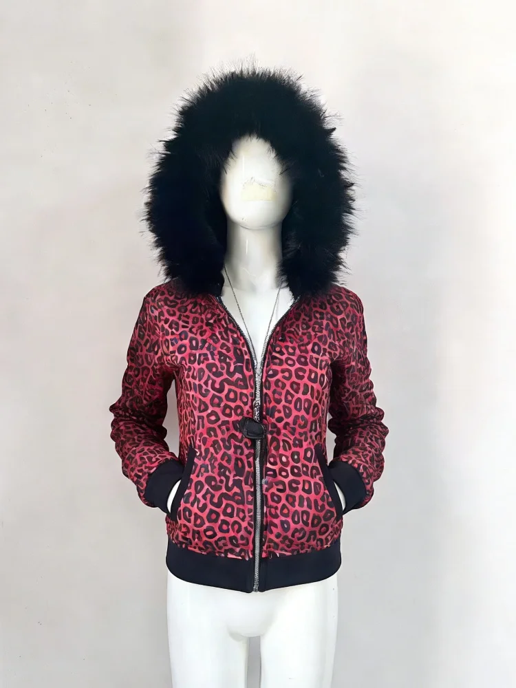 

Осень 2026, новый европейско-американский ретро розовый леопардовый принт, уличный тренд, кардиган на молнии с капюшоном, толстовка, одежда