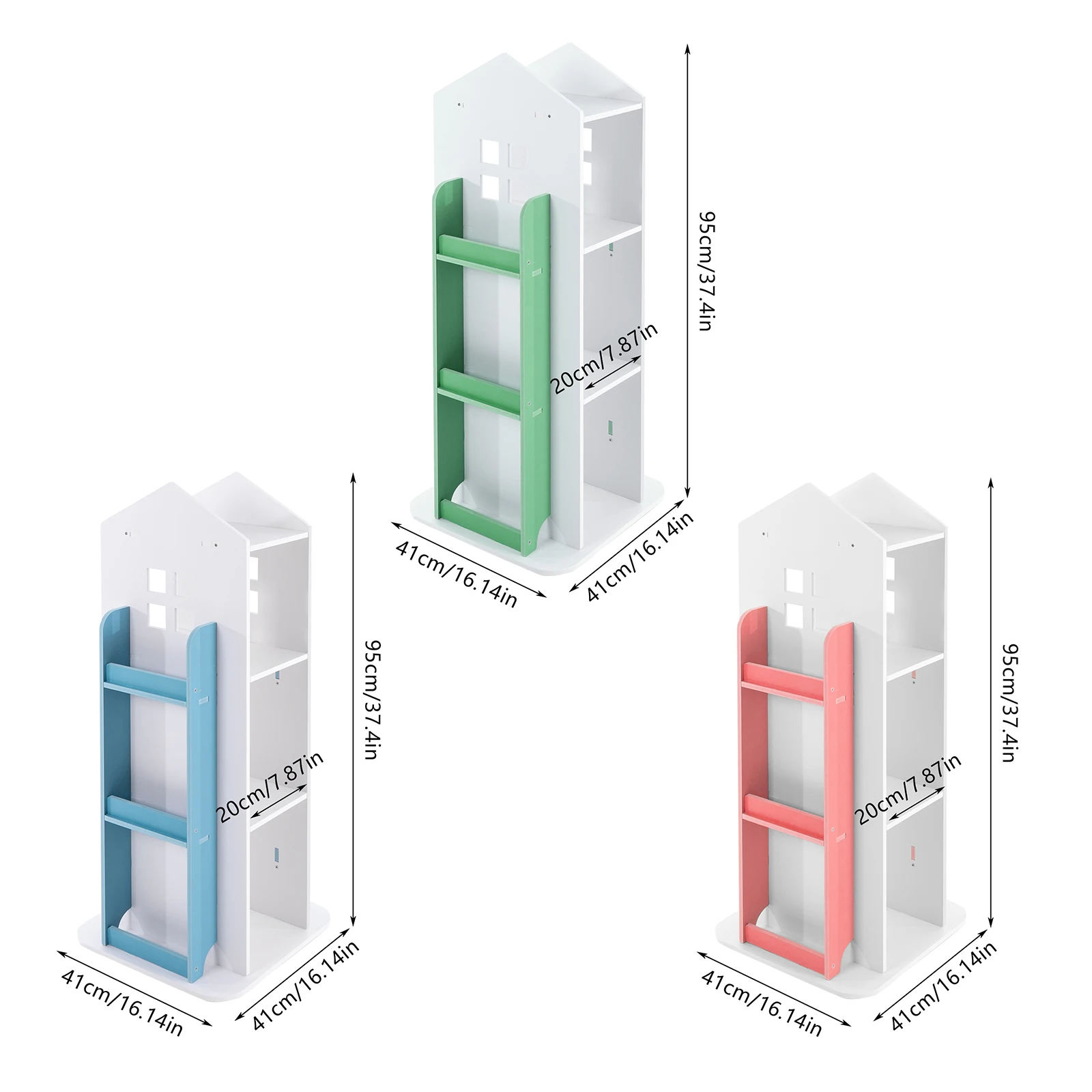 360° Rotating Bookshelf, Kids Bookshelf with Baffles, Revolving Corner Bookshelf for Children's Bedrooms, Study Rooms