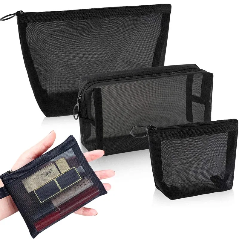 Black Women Men Necessary Cosmetic Bag Transparent Travel Organizer Fashion Small Large Black Toiletry Bags Makeup Pouch