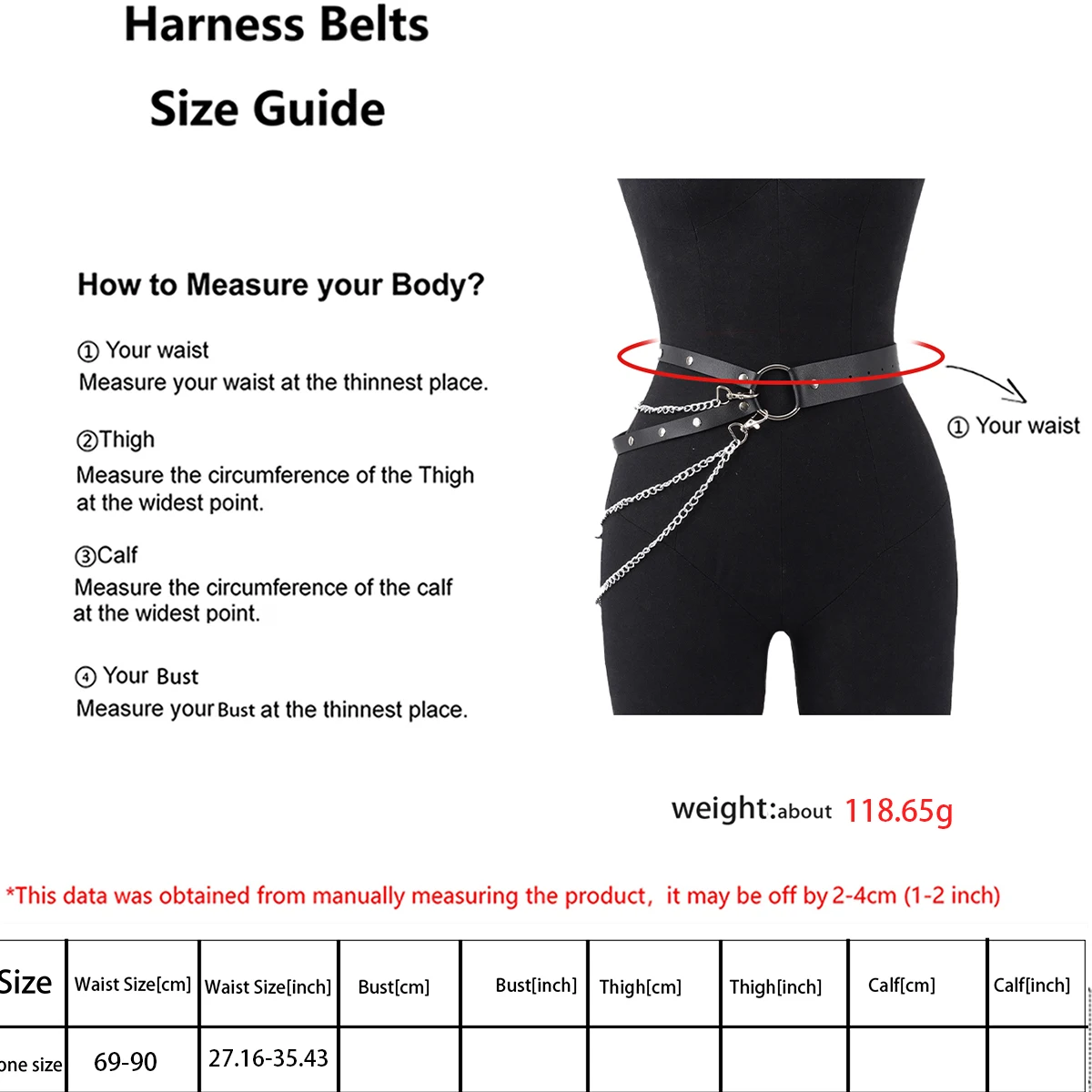 PU レザーチェーンベルト女性のためのファッション女性チェーンハーネスベルトアクセサリーパーティーデート用