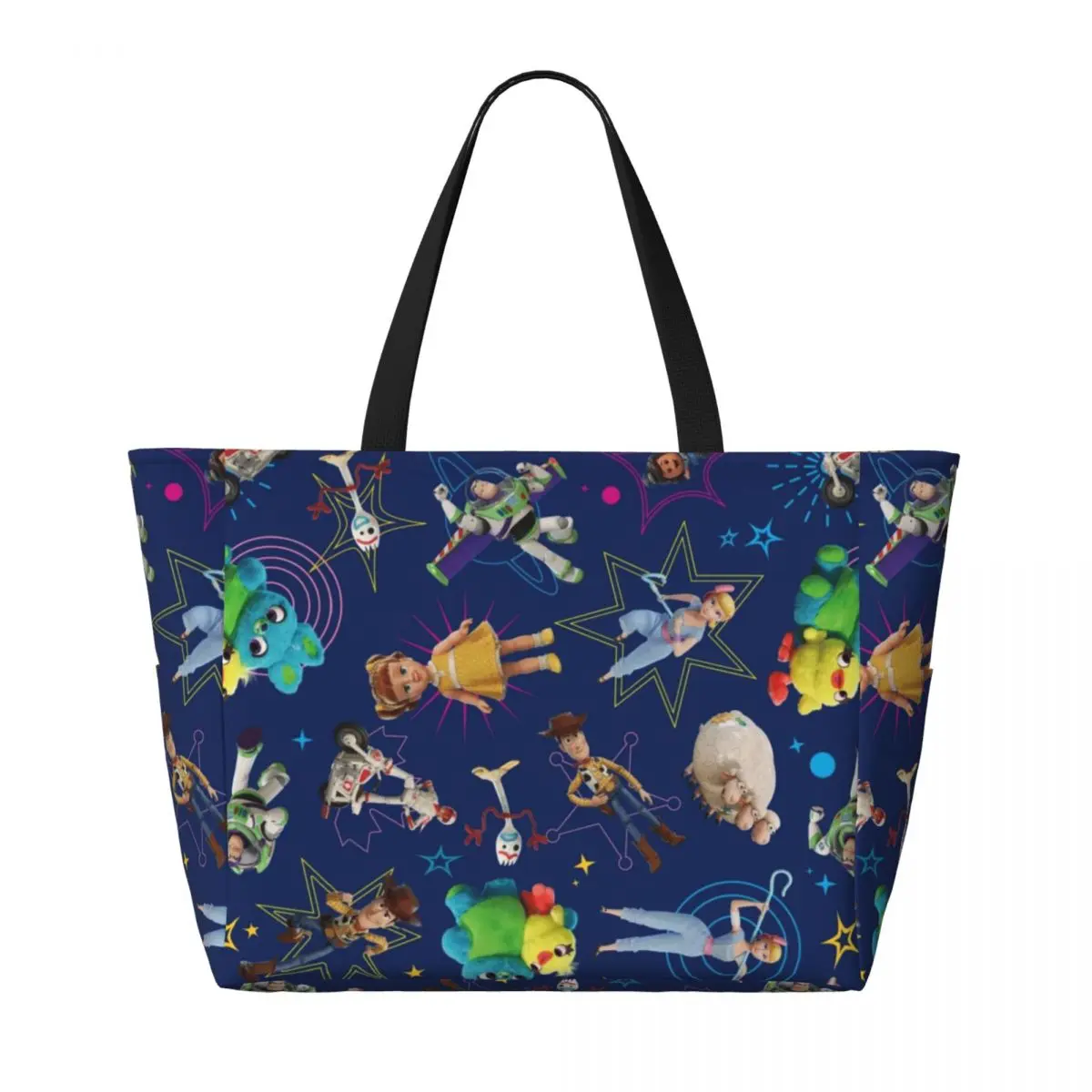 Custom Toy Story Pattern Beach Tote Bag for Women Extra Large Gym Carry On Animated Travel Shopping Bags