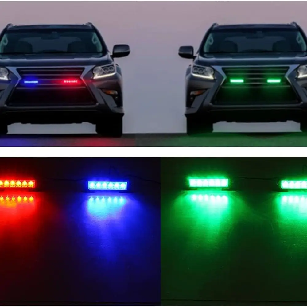 Barra per luci stroboscopiche di emergenza a LED rosso/blu bicolore con opzione verde, montaggio superficiale per motocicli, utilità e costruzione