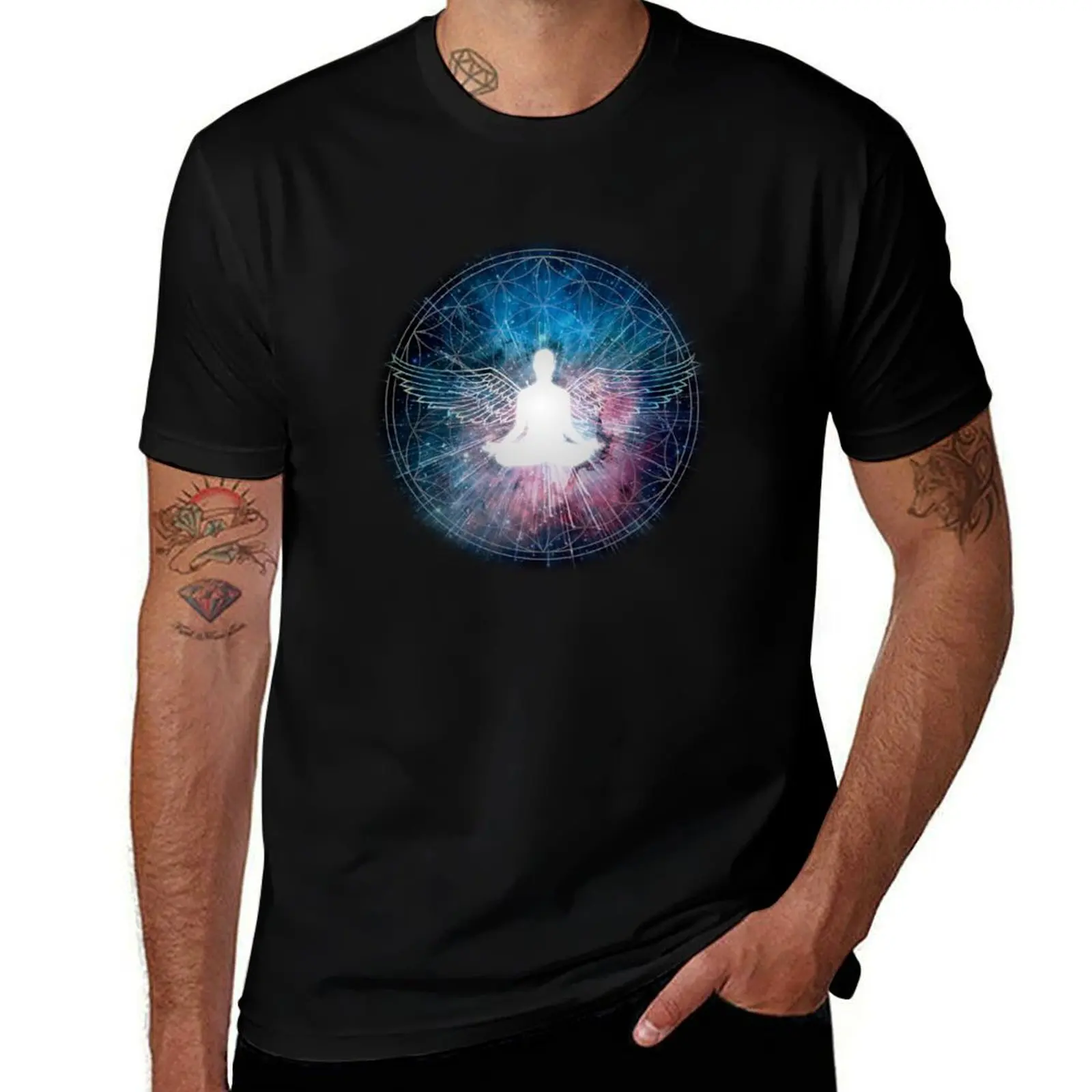 Angel Wings Lightbody Ascension Meditation T-Shirt Relaxed Casual Short Sleeve Tee T-Shirt