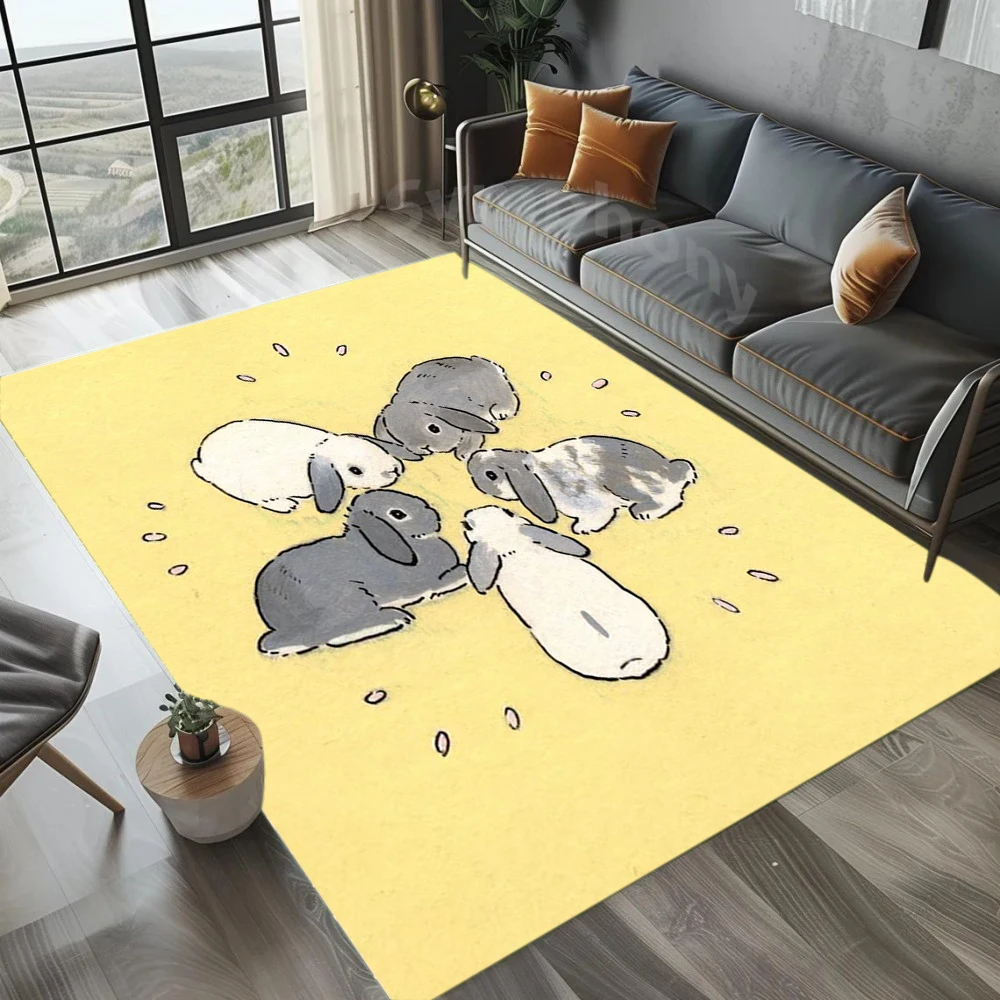 Niedlicher Teppich mit Hängeohren und Kaninchenmuster, Cartoon-Tier-Teppich, rutschfeste Bodenmatte für Wohnzimmer und Schlafzimmer
