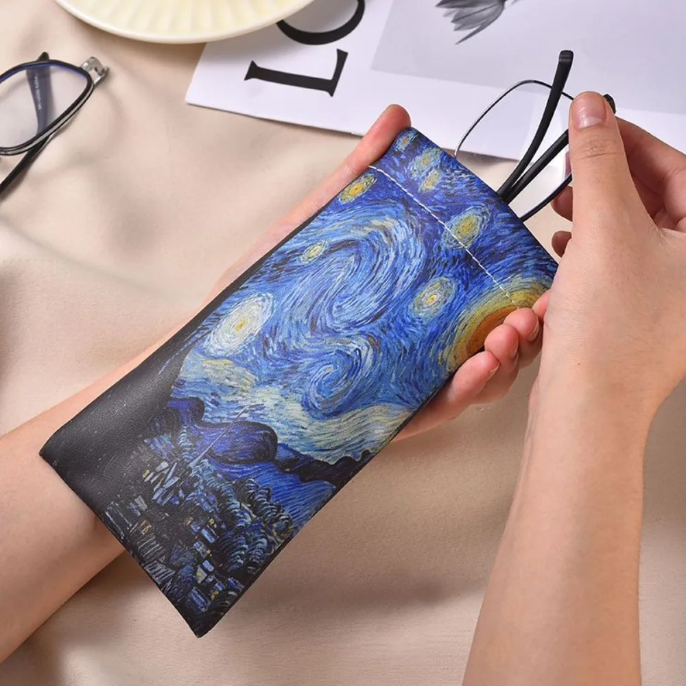 

Portable The Starry Night Sun Glasses Case Automatic Closing PU Leather Lipstick Case Artistic Waterproof Cosmetic Bag