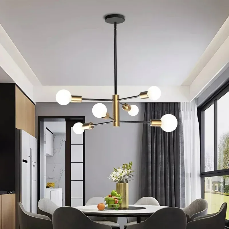 Modern Nordic 4-Light Sputnik Black Home Lighting Indoor Chandeliers LED Lamp Fixtures LED Pendant Light Black-Gold Ceiling Lamp image 5
