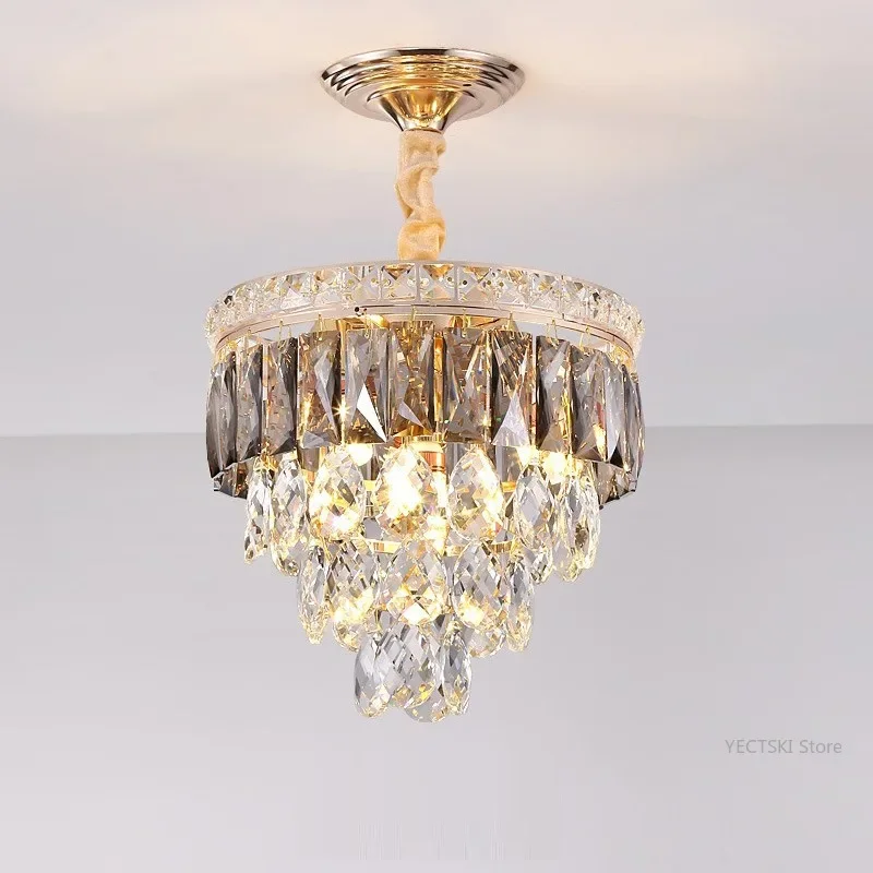 

GHJUYIOL Circular luxury crystal chandelier postmodern corridor light aisle light creative entrance light small pendant restaura