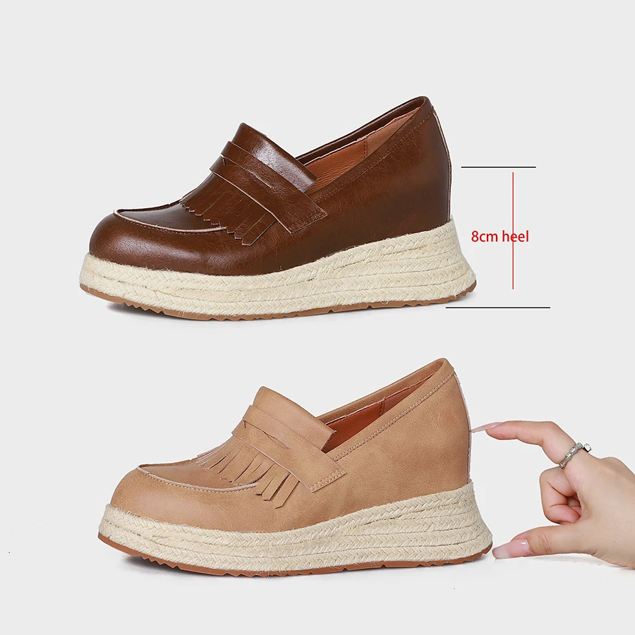 EAGSITY tassel loafers espadrilles shoes wedge heel shoes casual women high heel pumps platform party hidding increasing 8cm