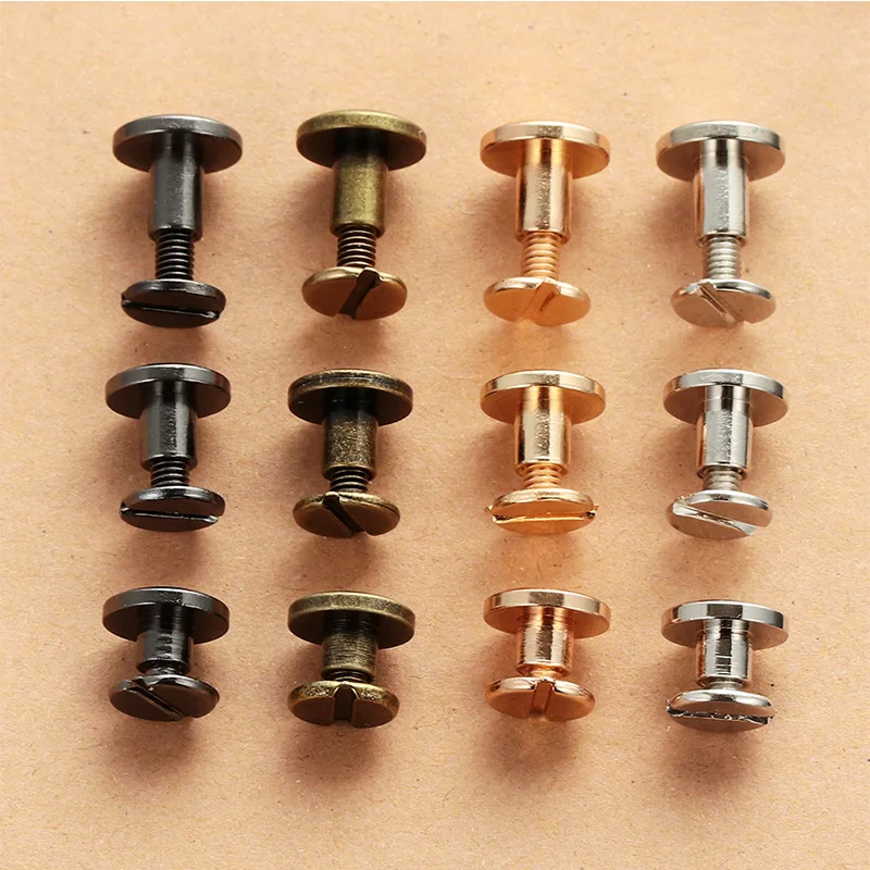 10Sets Luggage Leather Metal Craft Flat Belt Screws Nail Rivets Brass Gold Silver Solid Female Rivet Slotted Stud Head