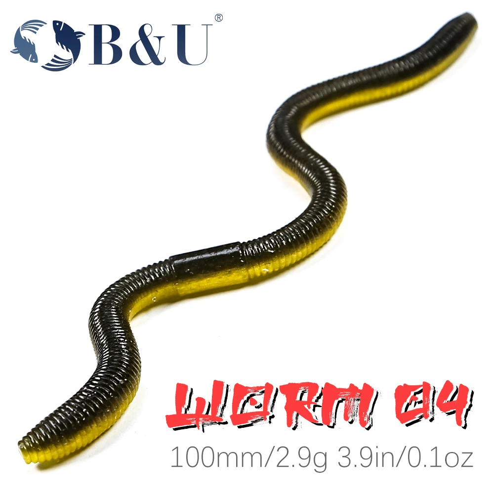 

B&U worm Soft Lures 10cm 2.9g 8pcs/bag Fishing Artificial Silicone Bass Pike Minnow Swimbait Jigging Plastic Baits