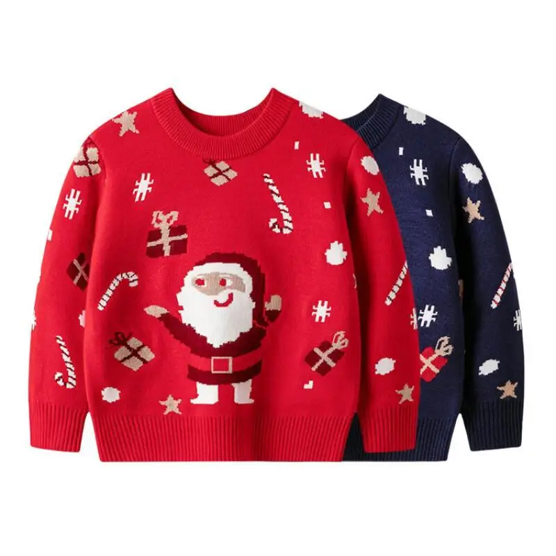 

Fashion Children's Clothing Men's and Women's Base Pullover Knitted Sweater Kawaii Casual Coat Tops Cartoon Santa Claus Jacquard