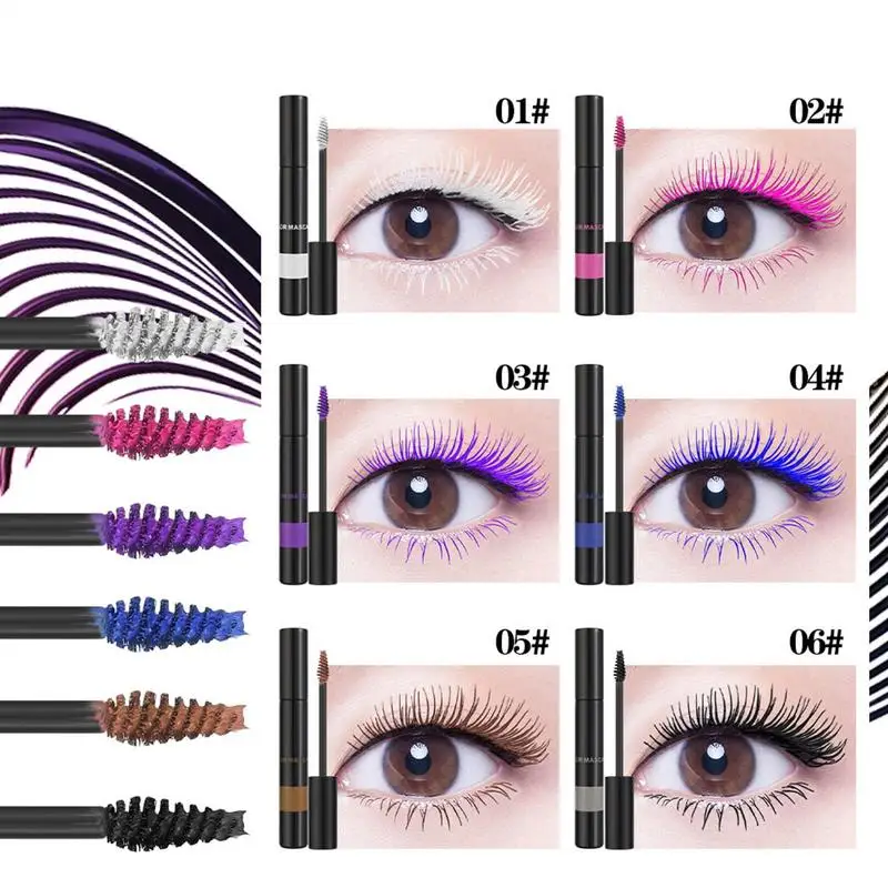 Mascara colorato Ciglia arricciate ad asciugatura rapida Ciglia multicolori Trucco Ciglia arricciate bianche, rosse, velluto, blu, marroni, nere